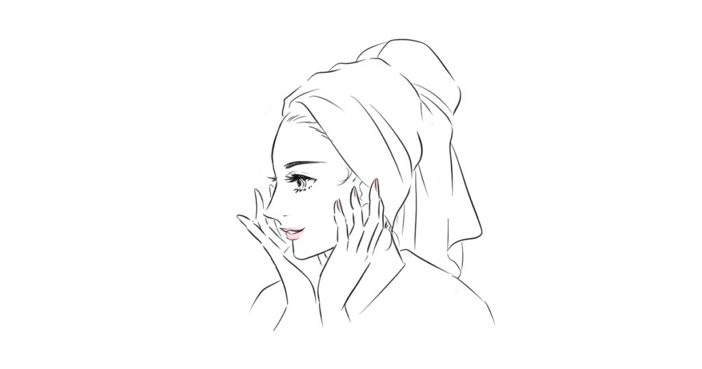 乳液の保湿を手で確かめる女性のイラスト