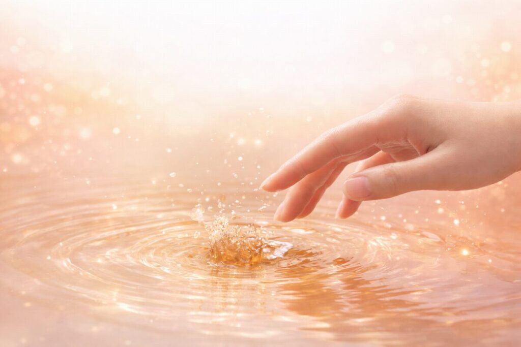 40代プチプラ美容液の選び方イメージ｜やさしく触れる手元で使い心地を表現した写真