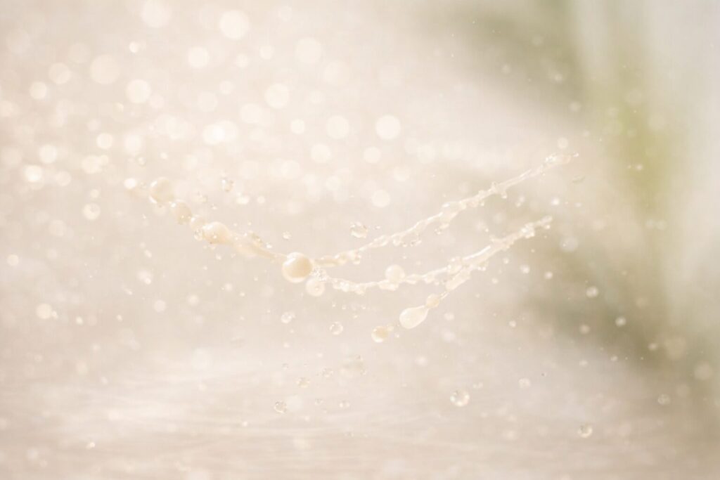 40代の乾燥や敏感に傾きやすい肌をやさしく包み込む、セラミド美容液のうるおいイメージ