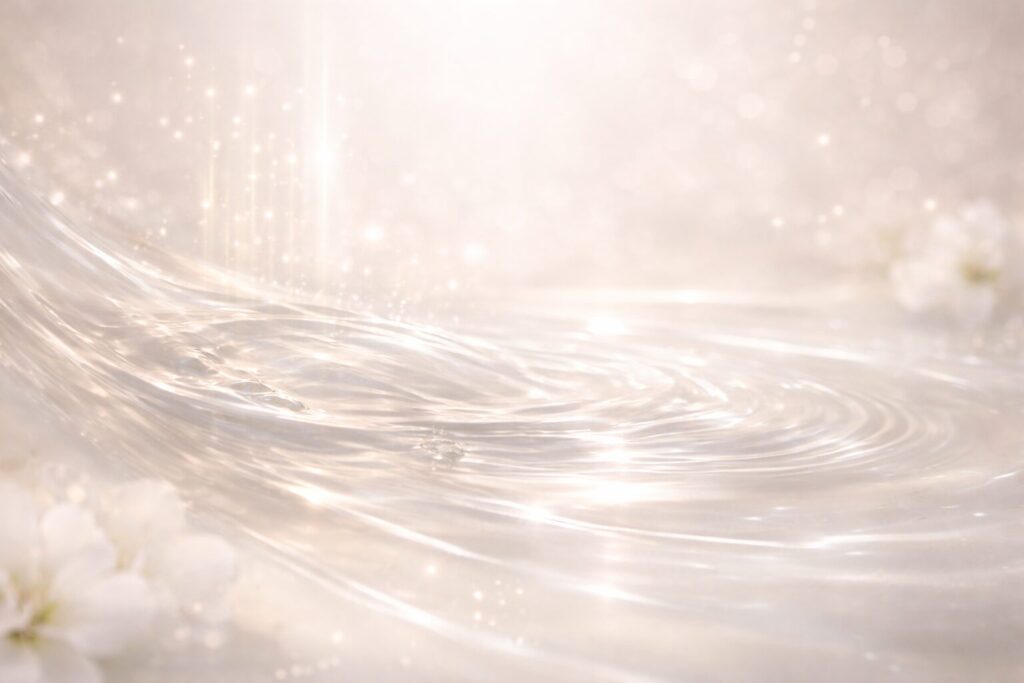 40代のくすみ・透明感ケアをイメージした水面とやわらかな光のビジュアル