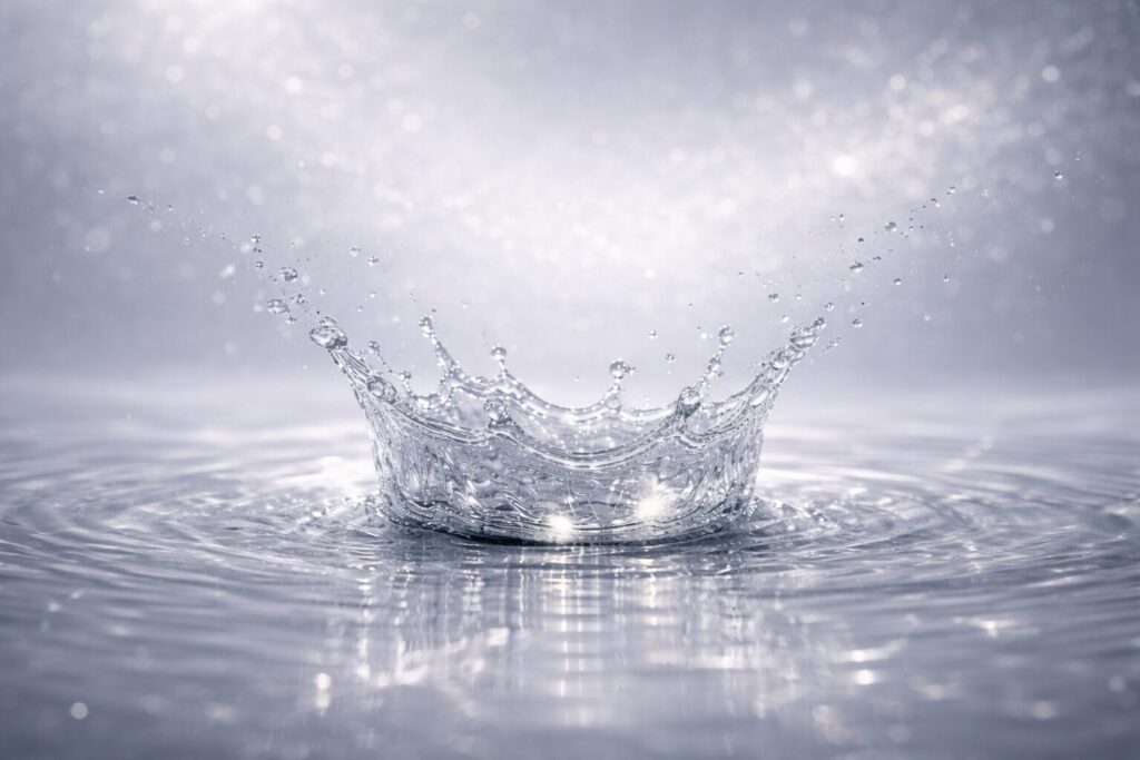 40代の夜用美容液をイメージした、水面にやわらかな光が差し込む写真