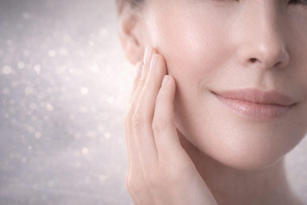 40代 赤みや炎症が出やすい敏感期の肌を静かに表現した顔のイメージ
