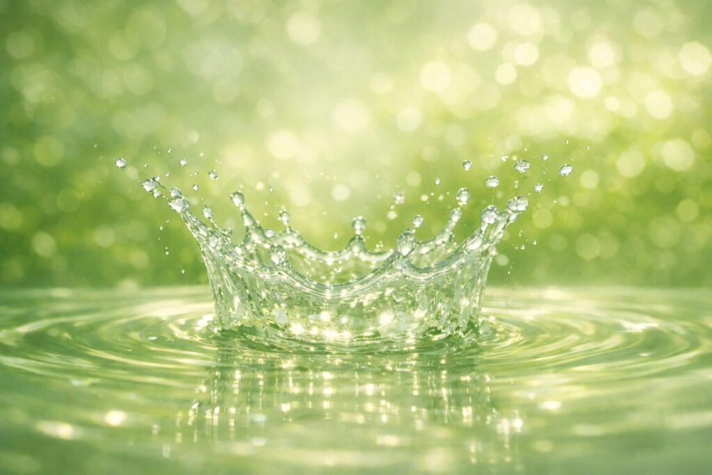 ゆらぎ期の肌を穏やかに包み込むイメージの、グリーン基調の水のイメージ写真
