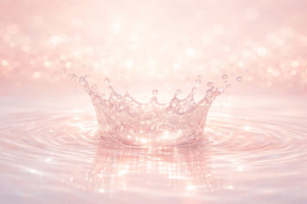 40代のごわつきやキメの乱れをイメージした、水面に光が差し込むなめらかな質感のビジュアル