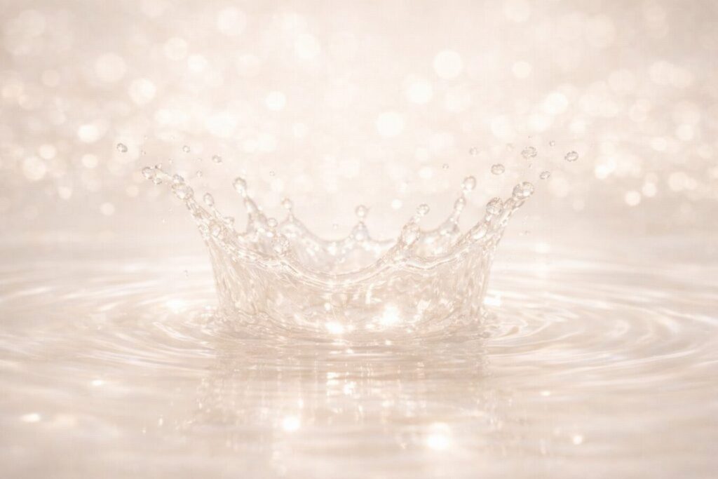 40代の美白乳液をイメージした、水面にやわらかな光が広がる透明感のあるビジュアル