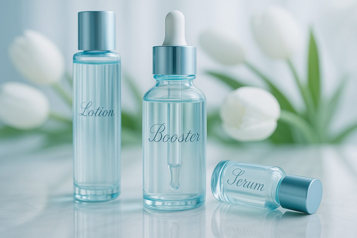 40代の肌をやわらげる導入美容液のイメージ（化粧水のなじみを高めるスキンケア風景）