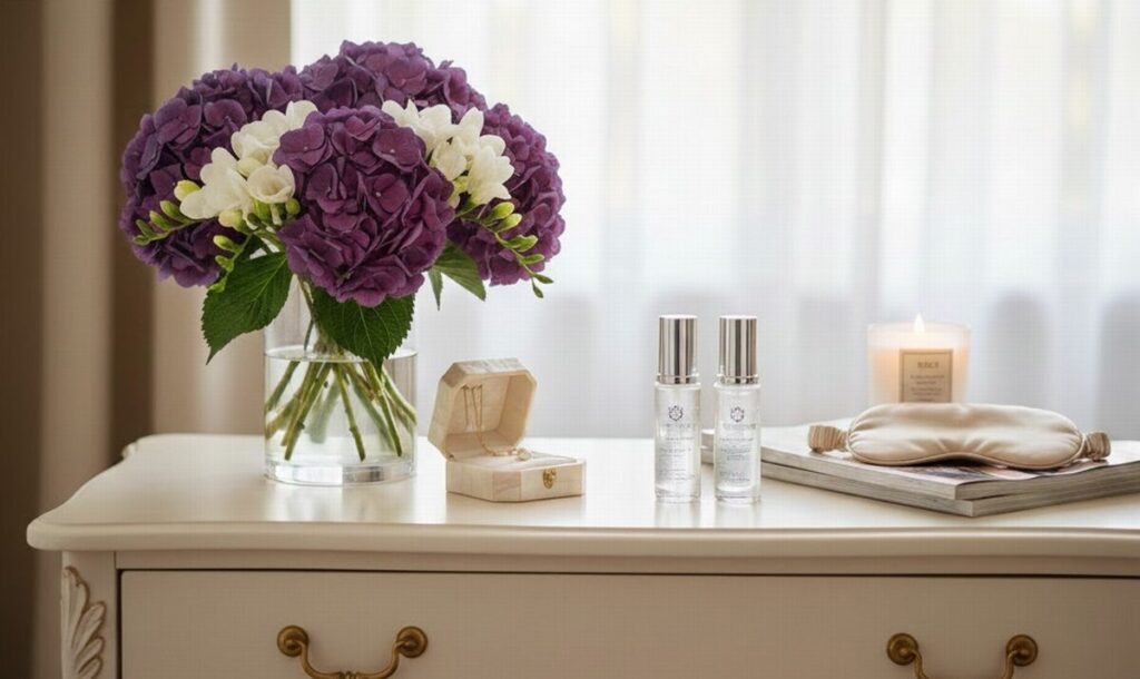 導入美容液の選び方を図解で示す画像。50代の肌悩みに合わせた成分（セラミド、レチノール、ビタミンC誘導体など）別のおすすめポイントを解説。