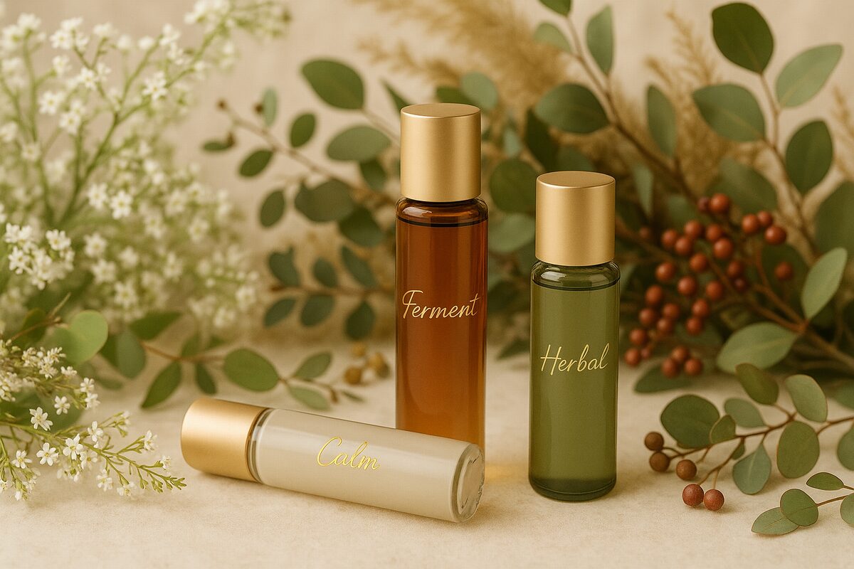 50代発酵・和漢系美容液のイメージ（自然の恵みで肌の巡りと落ち着きを整える）