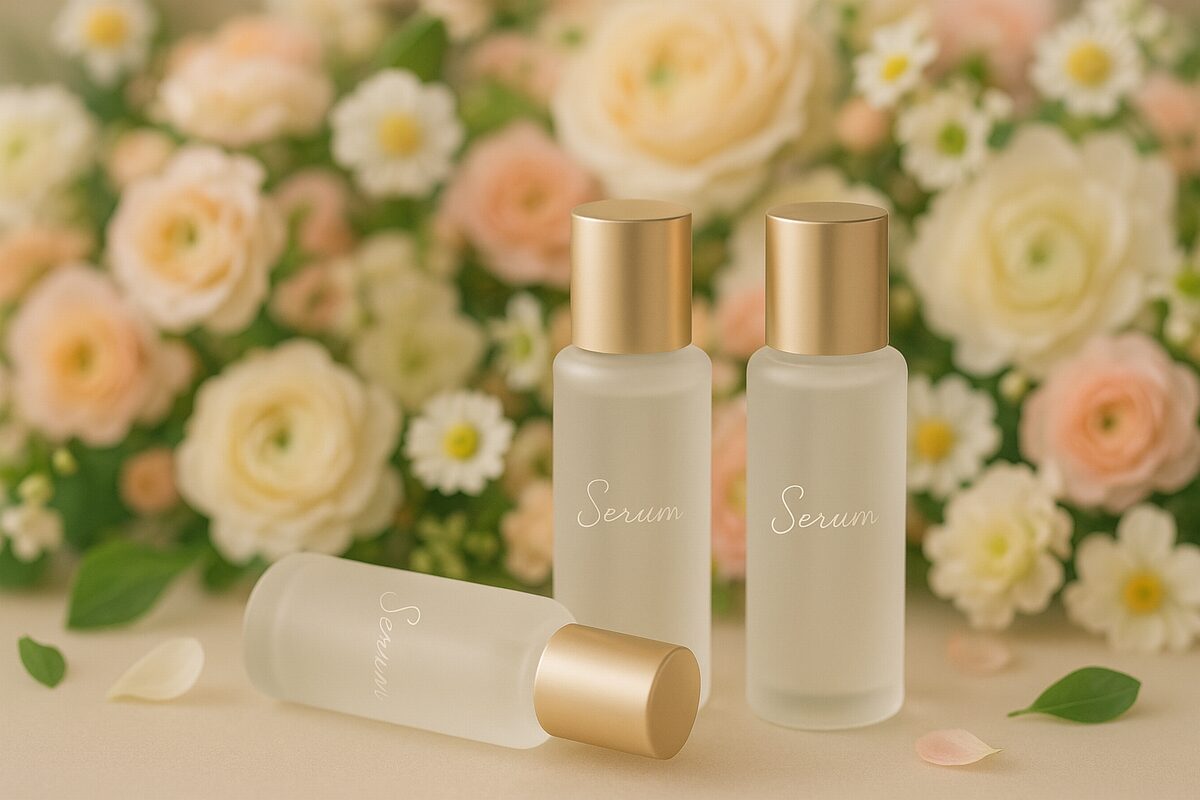 50代後半におすすめの美容液ランキングのイメージ（乾燥・ハリ・くすみをケアするアイテムが並ぶ）