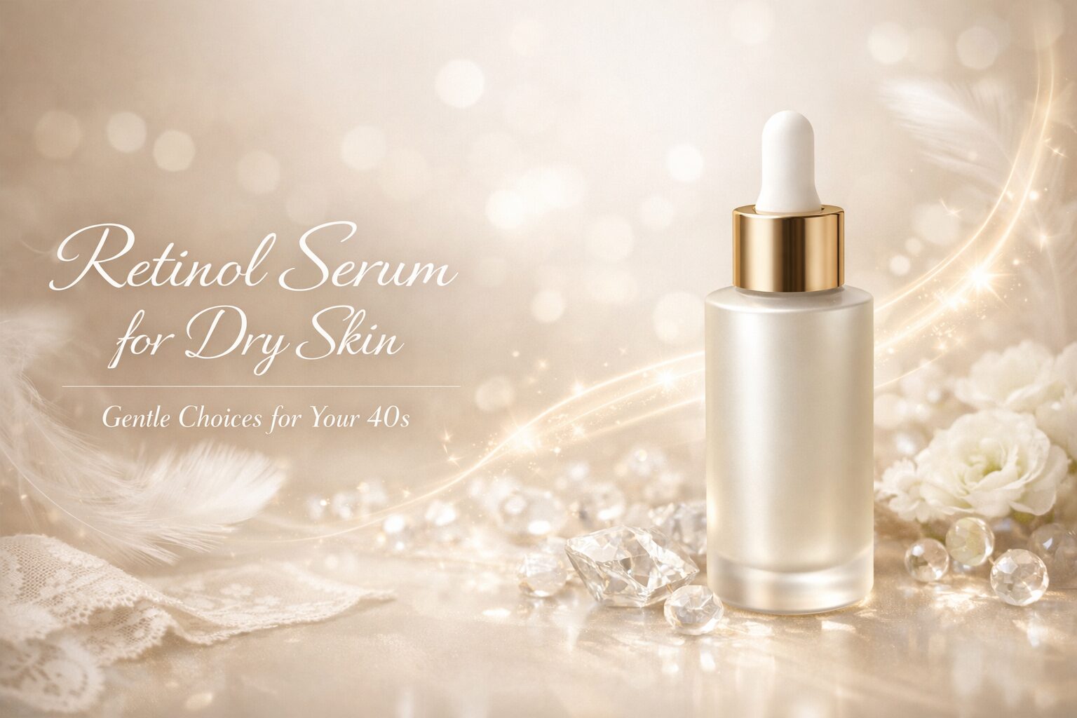 40代乾燥肌に向けたレチノール美容液のイメージ画像｜つっぱりにくい選び方を解説する記事のアイキャッチ画像