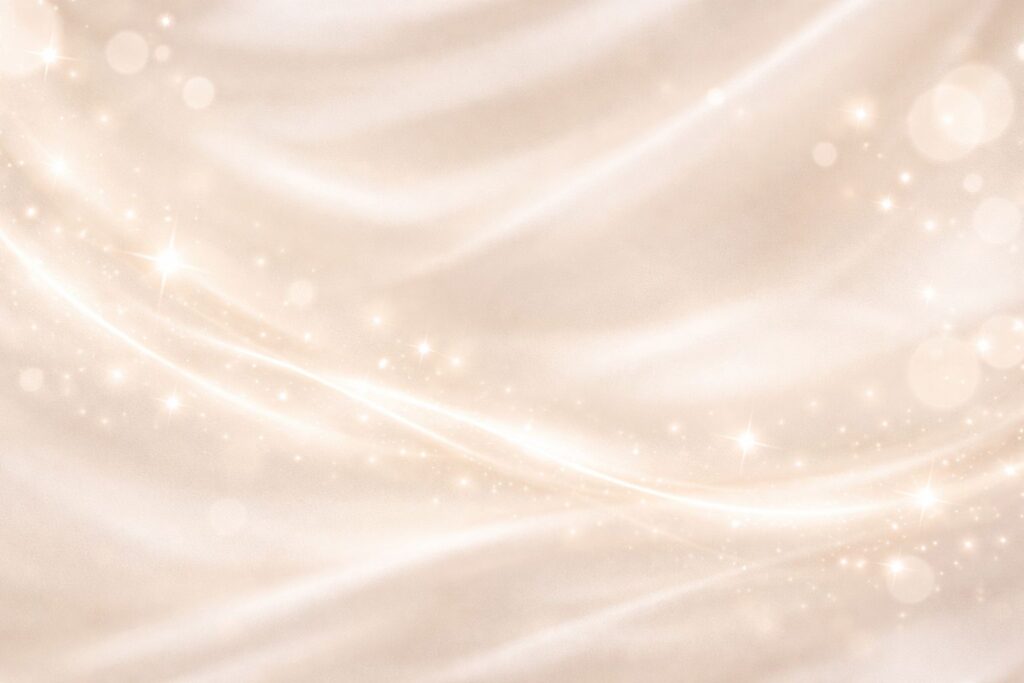 プチプラ美容液をイメージした光とキラキラの背景|40代のシワケア向けスキンケアイメージ