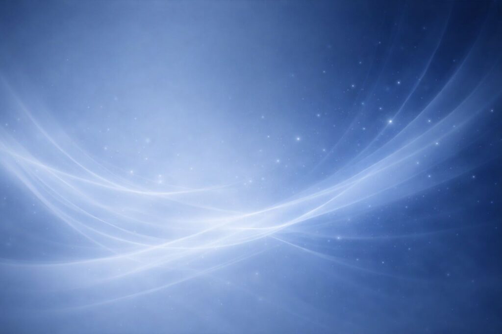 40代敏感肌の美容液のライン使いをイメージした、青い光の流線が重なり合うシンプルで落ち着いた抽象背景