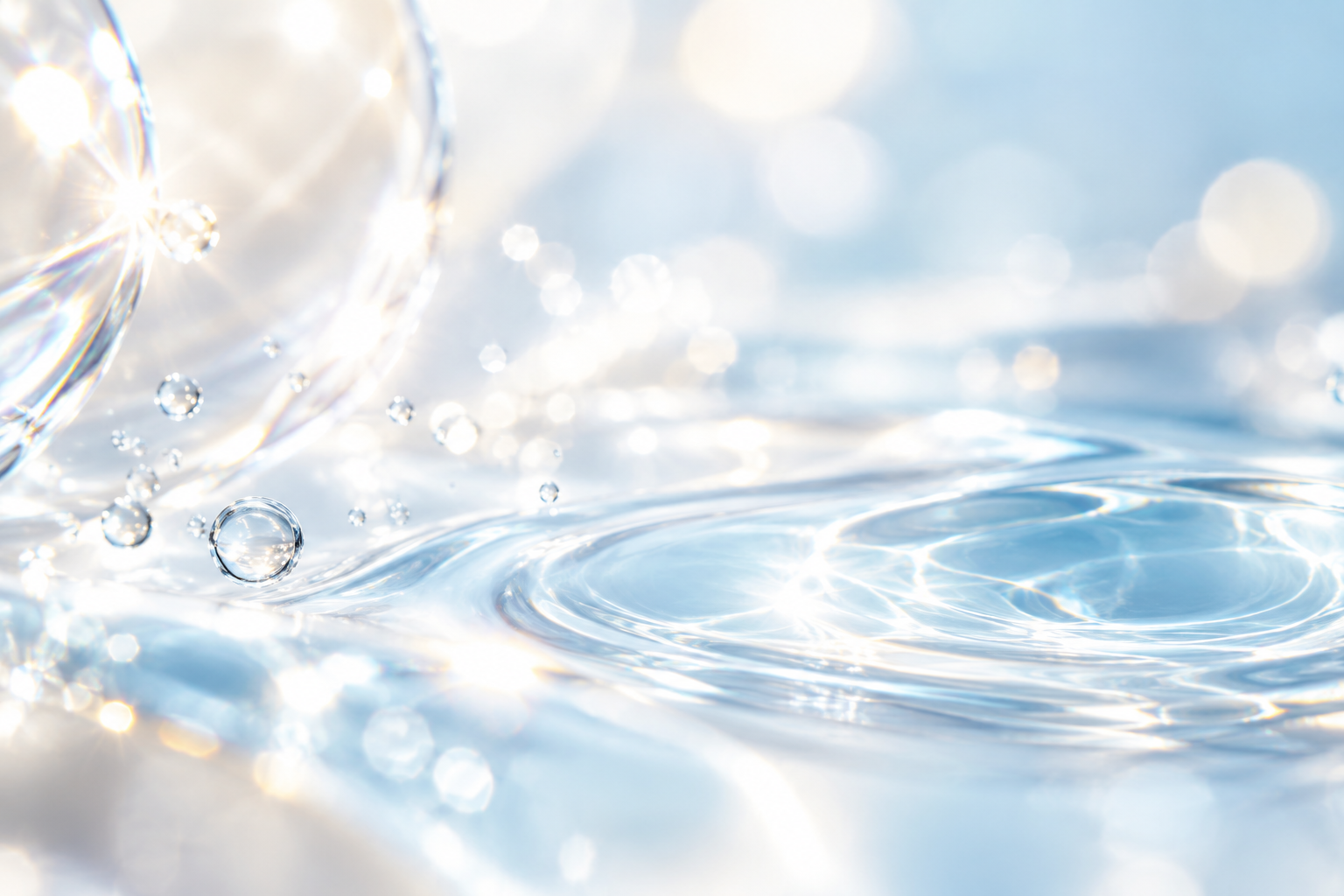 水面に広がる淡い光とやわらかな波紋の抽象イメージ
