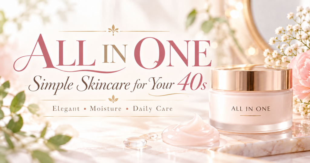 40代向けオールインワンのスキンケアイメージ｜英字のALL IN ONEとクリームジャー