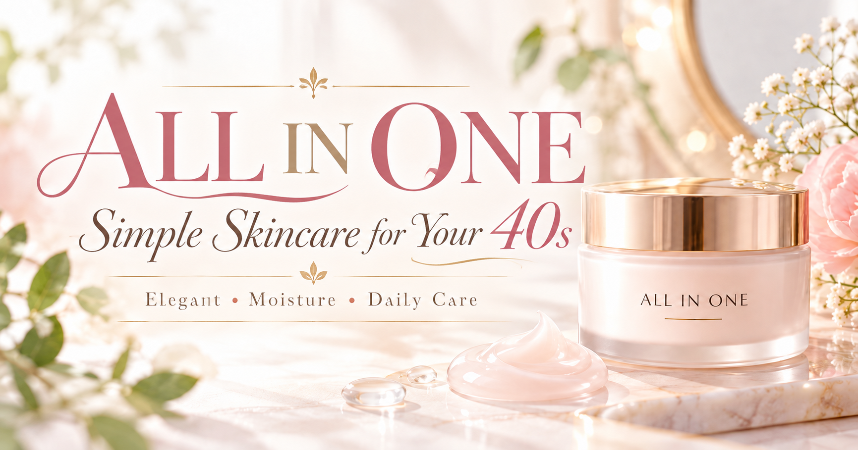 40代向けオールインワンのスキンケアイメージ｜英字のALL IN ONEとクリームジャー